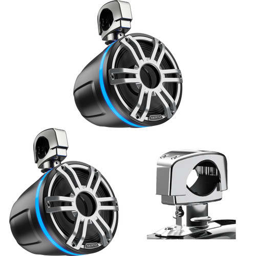 Hertz 1 Pair HTX 8H S-FL-G Marine Tower Horn 8'' with Gray Sports Grille and HTX Clamp 1 Optional Clamp