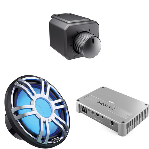 Hertz HMS 12 S4-LD-G 12" Marine Subwoofer with Venezia V1 Monoblock Subwoofer Marine Amplifier and Remote Knob