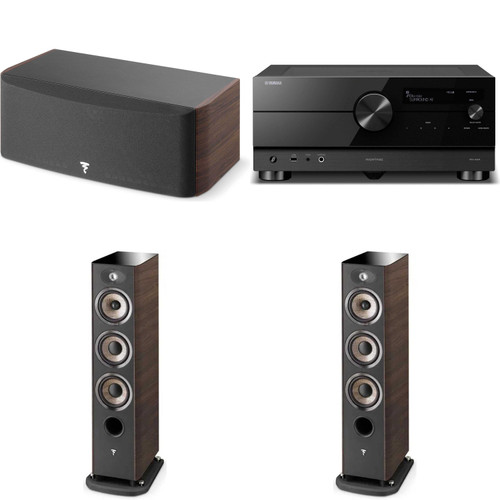 Focal® JMLARIA926PRVN Aria Noyer 6.5" 3-Way FloorStanding Speaker, Aria CC 900 Noyer Vinyl 2 Way 6.5" Center Channel Speaker With AVENTAGE RX-A6A 9.2-channel home theater receiver with Dolby Atmos®, Wi-Fi®, Bluetooth®, and Apple AirPlay® 2