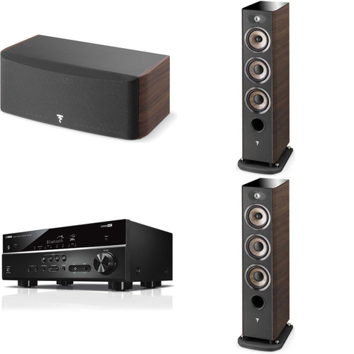 Focal® JMLARIA926PRVN Aria Noyer 6.5" 3-Way Floor Standing Speaker and Focal JMLARIACC900PRVN Aria CC 900 Noyer Vinyl 2 Way 6.5" Center Channel Speaker with RX-V385 5.1 Channel 4K AV Receiver