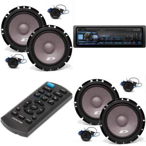 Alpine UTE-73BT, RUE-4360 Remote with Two Pairs Alpine SXE-1751S 6.5" Component Speakers