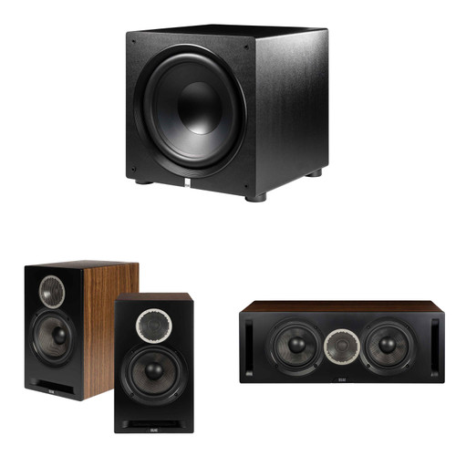 Elac DBR62-BK - Debut Reference 6.5" Bookshelf Speakers - Black, Pair, Elac DCR52-BK - Debut Reference 5.25" Center Speaker - Black and Elac PS500-BK - Varro Premium 15" 500 Watt Powered Subwoofer with Auto-EQ