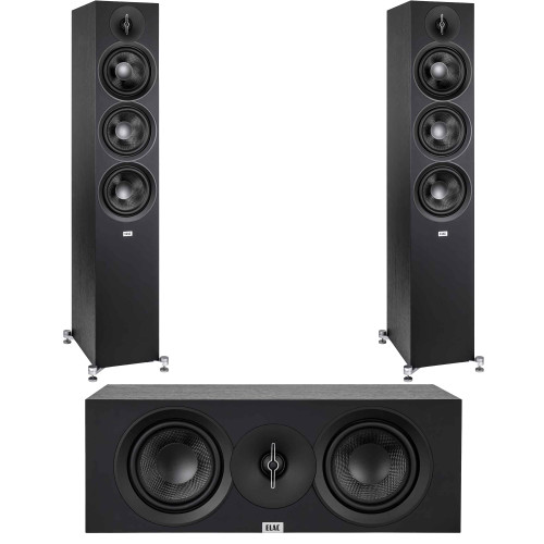 Elac - Two DF53-BK - Debut 3.0 5.25" Floor Speakers - Black and Elac DC53-BK - Debut 3.0 5.25" Center Speaker - Black