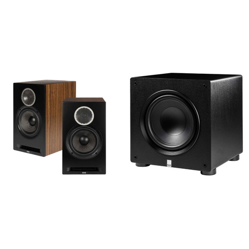 Elac DBR62-BK - Debut Reference 6.5" Bookshelf Speakers - Black, Pair and Elac PS350-BK - Varro Premium 12" 350 Watt Powered Subwoofer with Auto-EQ
