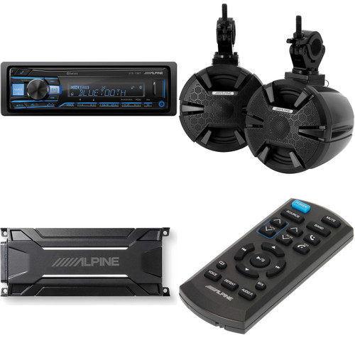 Alpine SPV-65RGB-CAN 6.5” Cage-Mounted Universal Weather-Resistant Coaxial RGB LED Speaker Pods with KTA-30FW Amp & UTE-73BT Source & Remote - Used, Open Box