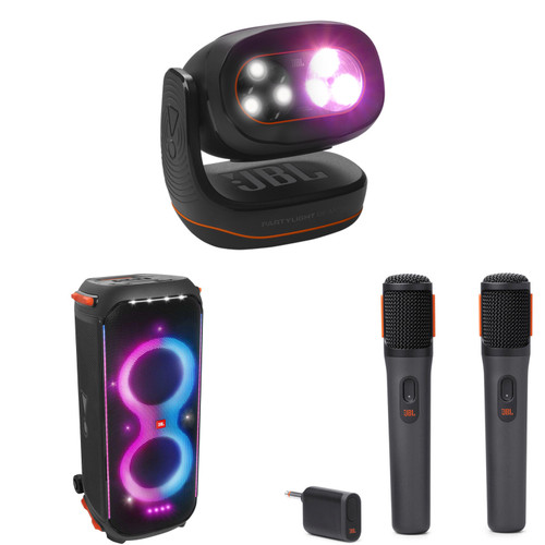 JBL PartyBox 710 with JBLPBWIRELESSMICAM Two digital wireless microphones and PartyLight Beam Bluetooth projection party light