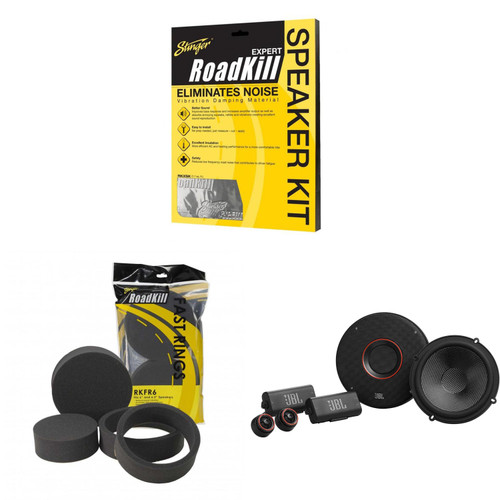JBL CLUB-64CSQ Club Series 6.5" Premium Component Speakers, Pair  with RKXSK Roadkill Speaker Sound Deadening Kit 2-Peice: 1.7sq-ft total (10” x 12”) and RKFR6 Fast Rings 6" & 6.5"