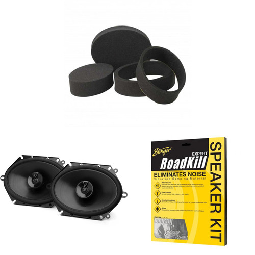 JBL CLUB-864F Club Series 6x8" Two-way Car Audio Speakers, Pair with RKXSK Roadkill Speaker Sound Deadening Kit 2-Peice: 1.7sq-ft total (10” x 12”) and RKFR5768 Fast Rings 5x7" & 6x8"