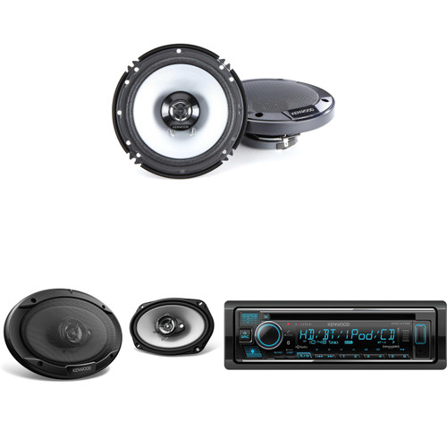 Kenwood eXcelon KDC-X705 Bluetooth HD radio Dual rear USB single DIN CD receiver with 1 Pair of KFC-1666S 6-1/2" 2-way Speaker System and Kenwood KFC-6966S 6x9" 3-Way Speaker System