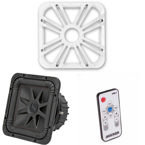 Kicker 45L7R104 L7R 10-Inch (25cm) Subwoofer, Dual Voice Coil, 4-Ohm w/ White LED Grill & Remote Bundle
