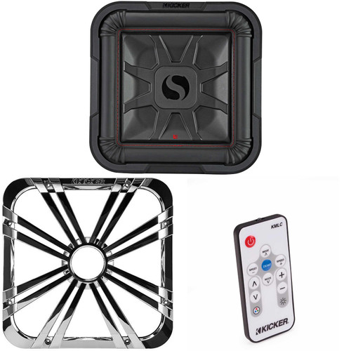 Kicker 46L7T124 L7T L7-Thin 12-Inch (30cm) Subwoofer, Dual Voice Coil, 4-Ohm, 600 Watt w/ Chrome LED Grill & Remote Bundle