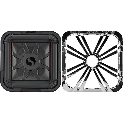 Kicker 46L7T124 L7T L7-Thin 12-Inch (30cm) Subwoofer, Dual Voice Coil, 4-Ohm, 600 Watt w/ Chrome LED Grill Bundle