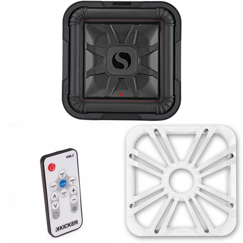 Kicker 46L7T122 L7T L7-Thin 12-Inch (30cm) Subwoofer, Dual Voice Coil, 2-Ohm, 600 Watt w/ White LED Grill & Remote Bundle