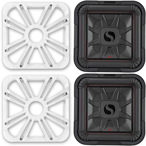 Kicker (2) 46L7T122 L7T L7-Thin 12-Inch (30cm) Subwoofer, Dual Voice Coil, 2-Ohm, 600 Watt w/ White LED Grill Bundle