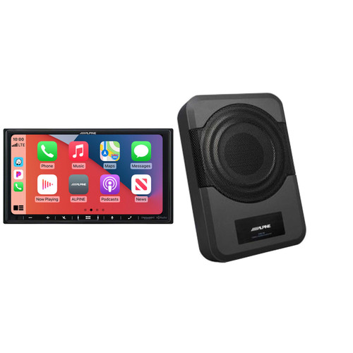Alpine ILX-407 7-inch Shallow-Chassis Multimedia Receiver with PowerStack™ w/ PWE-S8 Powered 8inch Woofer Bundle
