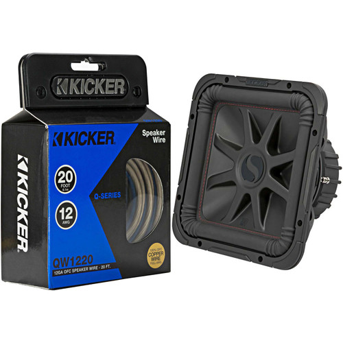 Kicker 45L7R122 L7R 12-Inch (30cm) Subwoofer, Dual Voice Coil, 2-Ohm & 46QW1220 12AWG 20ft Speaker Wire
