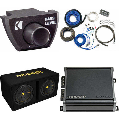 Kicker Dual 10 Inch Comp Bass Package 50DCWC102 with CXA4001, Bass Knob and amp wire kit