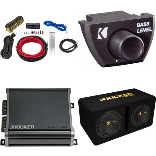 Kicker Dual 10 Inch Comp Bass Package 50DCWC102 with CXA4001, Bass Knob and 47VK8 amp wire kit