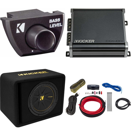 Kicker 12 Inch Comp Bass Package 50VCWC124 with 46CXA4001, Bass Knob and 47VK8 amp wire kit