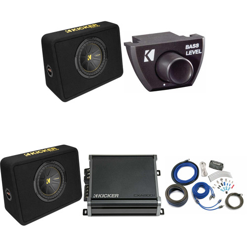 Kicker (2) 10 Inch Comp Truck Bass Package 50TCWC104 with 46CXA8001, Bass Knob and amp wire kit