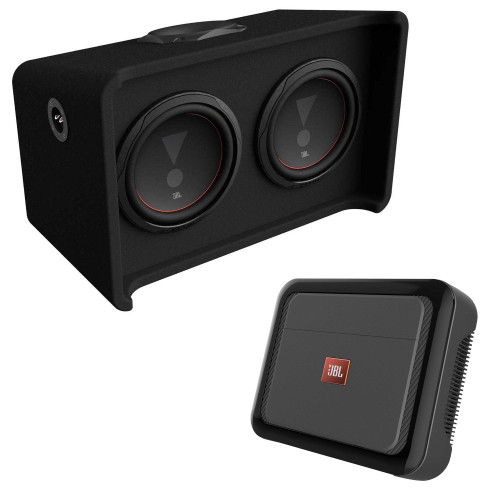 JBL CLUB1000D Club Series - Dual 10" Slip Stream Ported Enclosure 2ohm with JBL CLUB-A6001A High performance mono subwoofer car amplifier