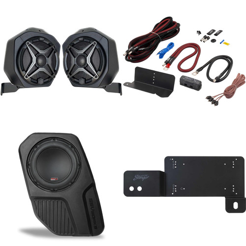 SSV Works BR-B65A 6.5" Loaded Rear Speaker Pods 2021-2024 Ford Bronco 4-Door with SSV BR-BS10v Loaded 10" Drivers Side Rear Subwoofer, Bronco 4GA Amp Wiring Kit and Under Drivers Seat Amp Mounting Bracket