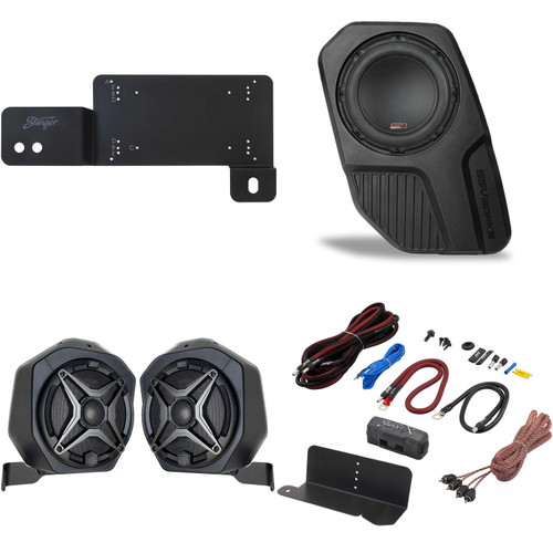 SSV Works BR-B65A 6.5" Loaded Rear Speaker Pods 2021-2024 Ford Bronco 4-Door with SSV BR-BS10v Loaded 10" Drivers Side Rear Subwoofer, Bronco 8GA Amp Wiring Kit and Under Drivers Seat Amp Mounting Bracket