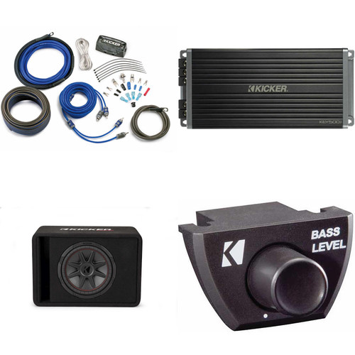 Kicker 48VCVR122 CompVR 12" in vented box, w/ 47KEY5001 Amp With Bass Knob, CK4 Amp Kit Bundle