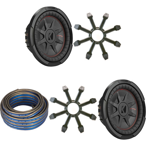 Kicker (2) 48CWRT104 CompRT 10" Subwoofer, DVC, 4-ohm w/ Speaker Wire, Grill Bundle