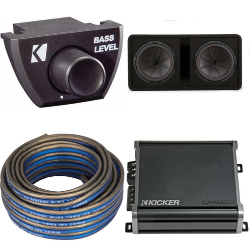 Kicker Comp R 12 Inch Dual Subwoofer in Vented Enclosure Package with 46CXA8001 Amplifier, Bass Knob & Speaker Wire