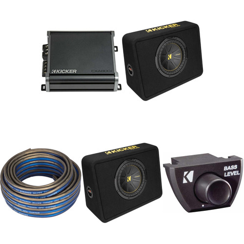 Kicker (2) 10 Inch Comp Truck Bass Package 50TCWC104 with 46CXA8001, Speaker Wire Bass Knob Bundle