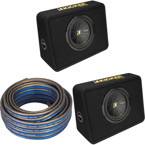 Kicker (2) 50TCWC104 CompC 10" Subwoofer in Thin Profile Enclosure 4-Ohm w/ Speaker Wire