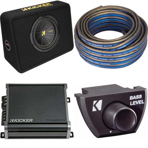 Kicker 10 Inch Comp Truck Bass Package 50TCWC104 with 46CXA8001, Speaker Wire & Bass Knob Bundle