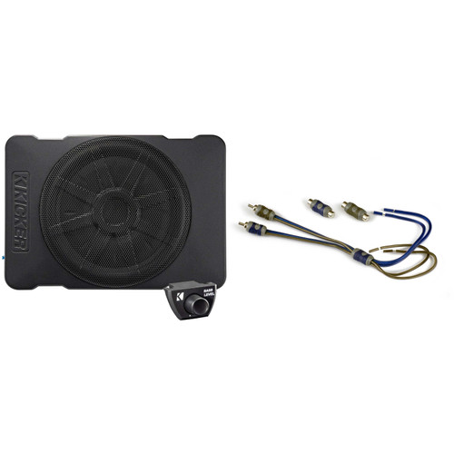 Kicker 51HS10 Hideaway Compact Powered Subwoofer, 10-Inch & 46KISL K-Series Interconnect, Speaker Wire To RCA Adapters