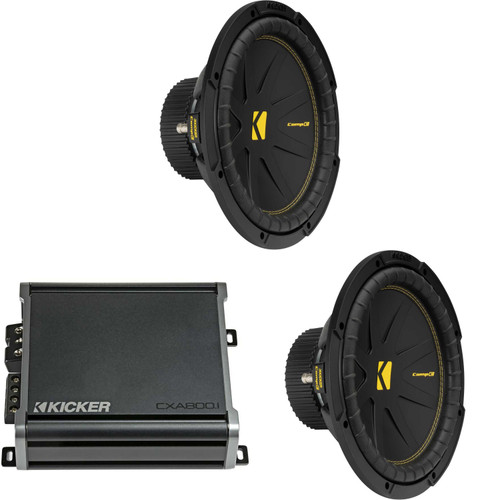 Kicker (2) 50CWCS124 CompC 12" Subwoofer, Single 4-Ohm with CXA8001 Amp Bundle