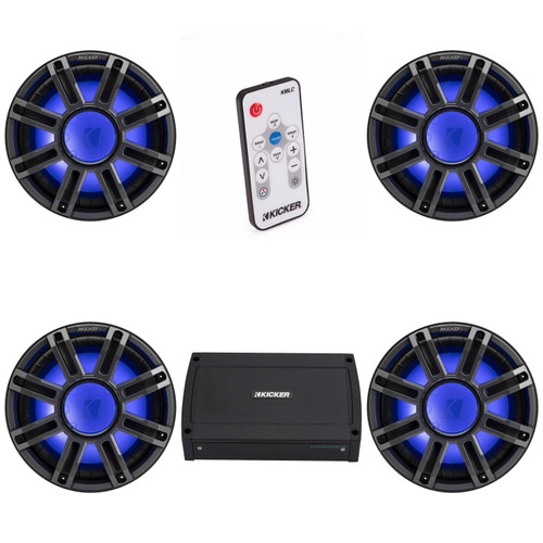 Kicker (4) 51MWE124 - MWE 12-Inch Premium Marine Subwoofer (Enclosure) 4-ohm & 48KXMA12002 Marine Amp Bundle ( Includes LED Remote )