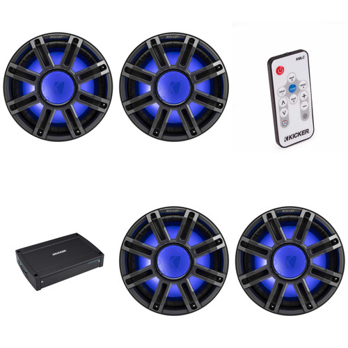 Kicker (4) 51MWE124 - MWE 12-Inch Premium Marine Subwoofer (Enclosure) 4-ohm & 51KXMA15001 Marine Amp Bundle ( Includes LED Remote )