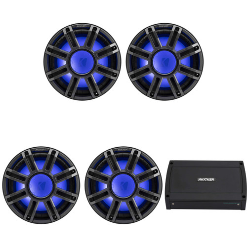 Kicker (4) 51MWE124 - MWE 12-Inch Premium Marine Subwoofer (Enclosure) 4-ohm & 48KXMA12002 Marine Amp Bundle