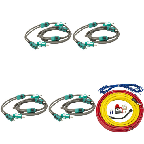 Kicker 47KMPK4 Marine 4awg Amp Power Kit & (4) 47KMI1 1 Meter RCA Cable