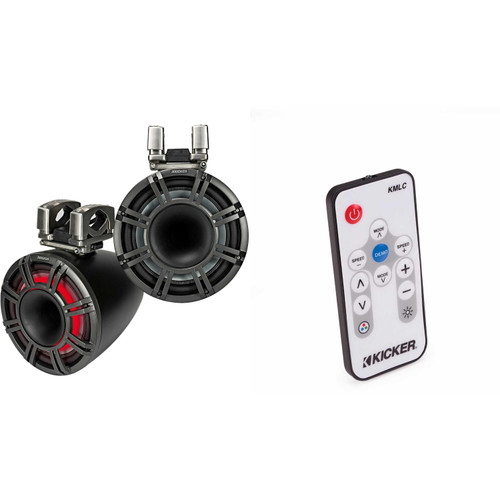 Kicker KMTC114 11" Horn-Loaded Wake Tower Speaker System in Black, Pair, 4-Ohm ( Includes LED Remote )