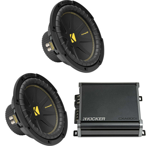 Kicker (2) 50CWCD104 CompC 10" Subwoofer, Dual 4-Ohm with CXA8001 Amp Bundle