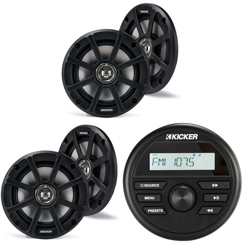Kicker 46KMC2 Marine Gauge-Style Source & (2 Pair ) 51PSC654 6.5" Powersports Speakers bundle