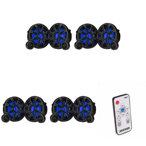 Kicker 51MSS84 - MSS 8-Inch Premium Marine 4-Ohm LED Component System, (4) Pairs w/ 41KMLC LED Remote