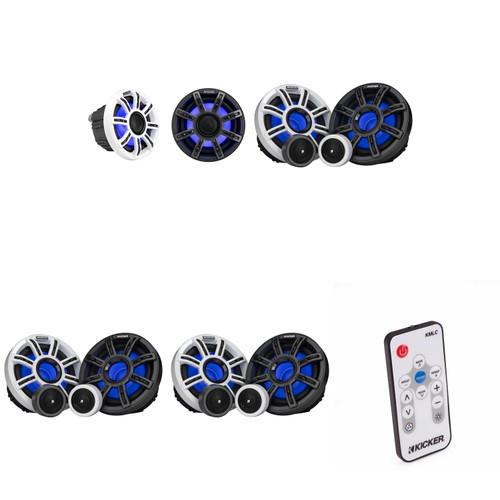 51MSS65Kicker 51MSS654 - MSS 6.5-Inch Premium Marine 4-Ohm LED Component System & 51MSC65 Premium Coaxial w/ 41KMLC LED Remote