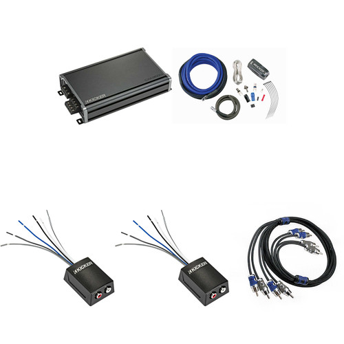 KICKER CX360.4 4-Channel Amplifier & (2) KISLOC2 Line Output Converter w/ 8AWG Amp Install Kit ( Includes RCAS )