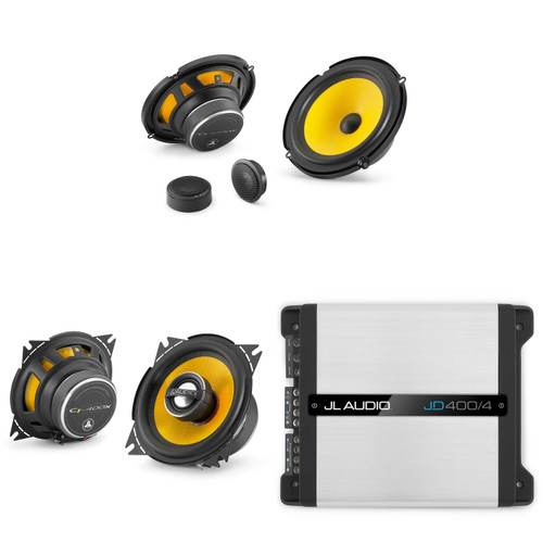 JL Audio JD400/4 4 Ch. Class D Full-Range Amp w/ C1 6.5" Comp. Set & 4" Audio Upgrade Bundle