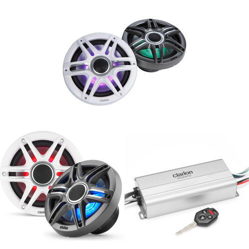 Clarion Marine 4 Channel Amp & Premium 7.7" & 6.5" LED Boat Audio Upgrade Bundle