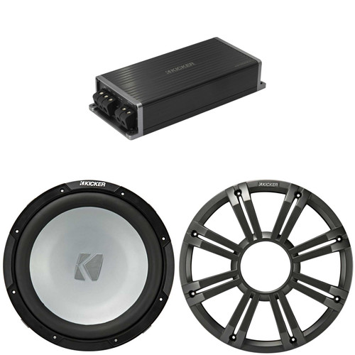 Kicker Marine KPX500.1 Powersports Amp & 12" Free Air 2 Ohm ( Charcoal Grill ) Subwoofer Audio Upgrade