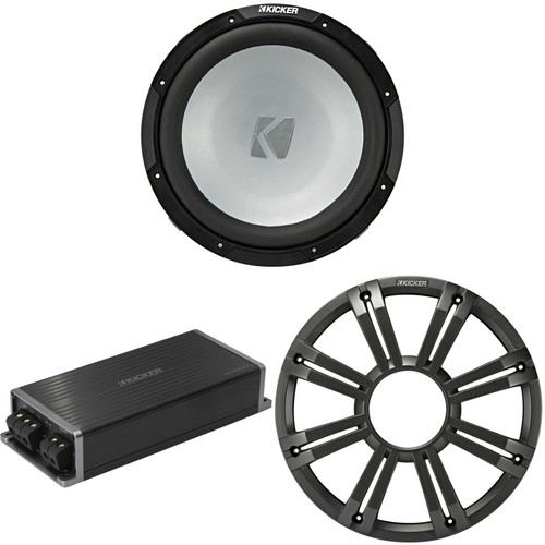 Kicker Marine KPX500.1 Powersports Amp & 12" 4 Ohm ( Charcoal Grill ) Subwoofer Audio Upgrade