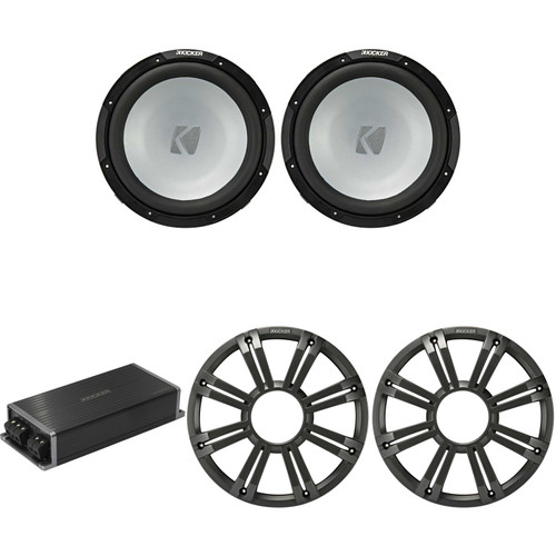 Kicker Marine KPX500.1 Powersports Amp & (2) 12" 4 Ohm ( Charcoal Grill ) Subwoofer Audio Upgrade